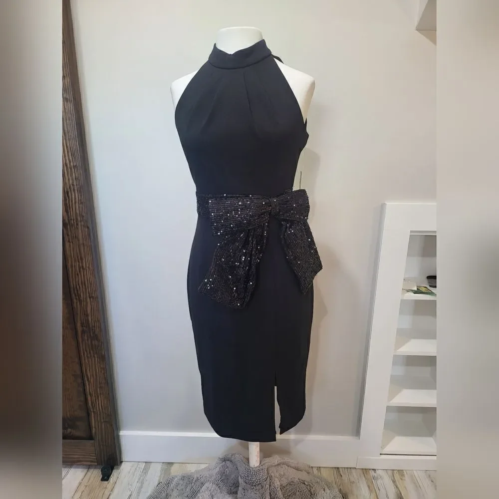 ELIZA J Women's Sequin-Bow Sleeveless Sheath Dress NWT size 2 black - Picture 4 of 6